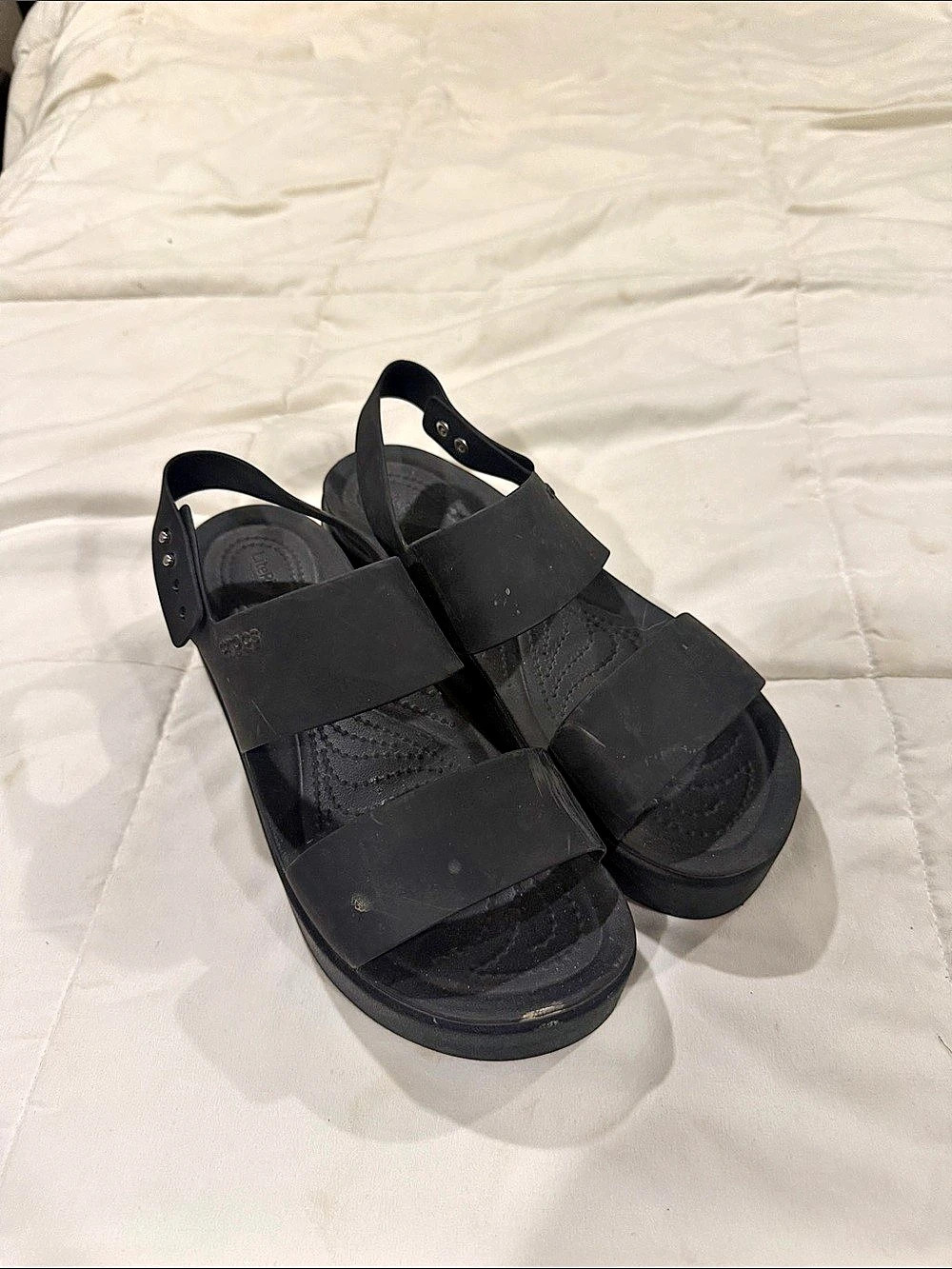Crocs Brooklyn Low Wedge Black Strappy Sandals